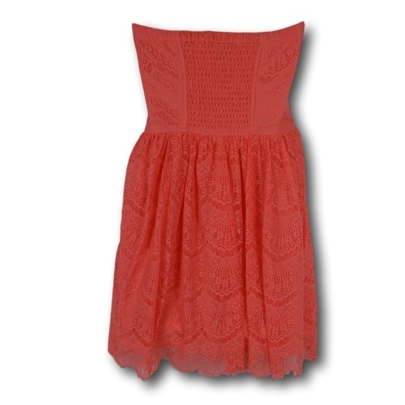 Forever21 Coral Strapless Lace Dress M - Picture 3 of 3